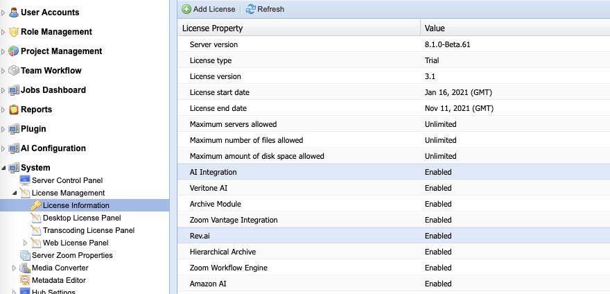 Rev.ai License Check on the Zoom Server